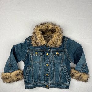 Girl's Size 24M Months The Children's Place Denim Blue Jean Jacket W/ Faux Fur